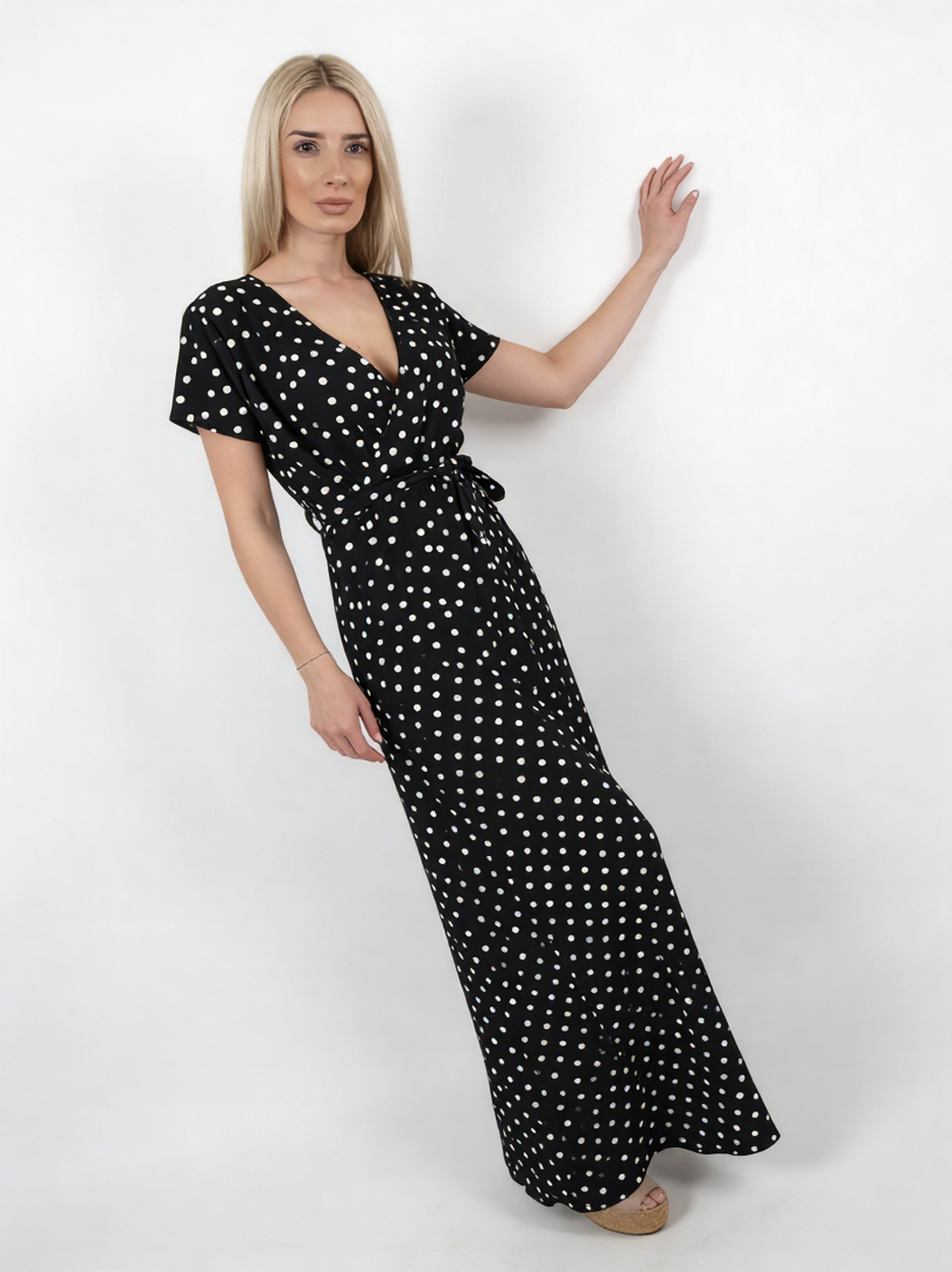 Polka dot slit maxi skirt
