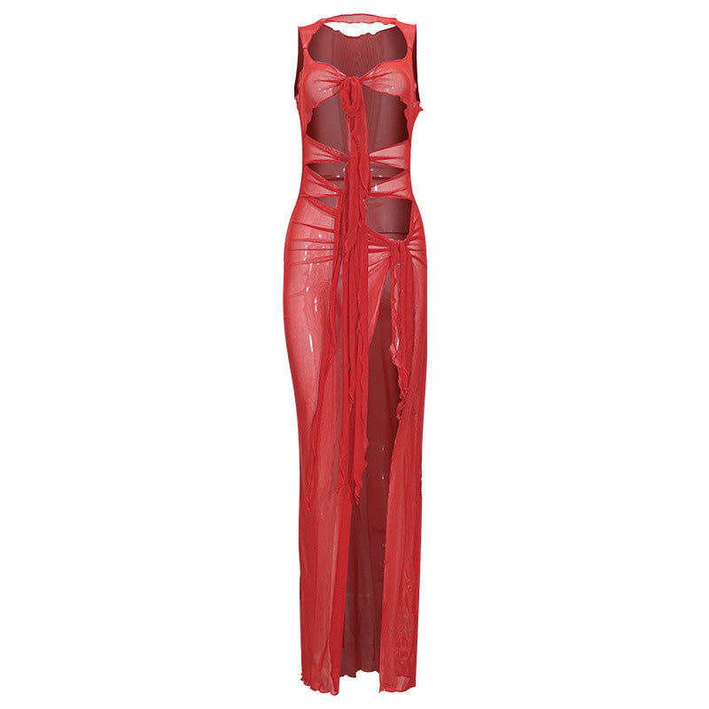 Fashionable mesh backless slim dress