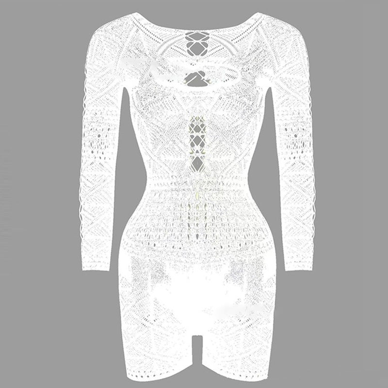 Hollow lace knitted jumpsuit