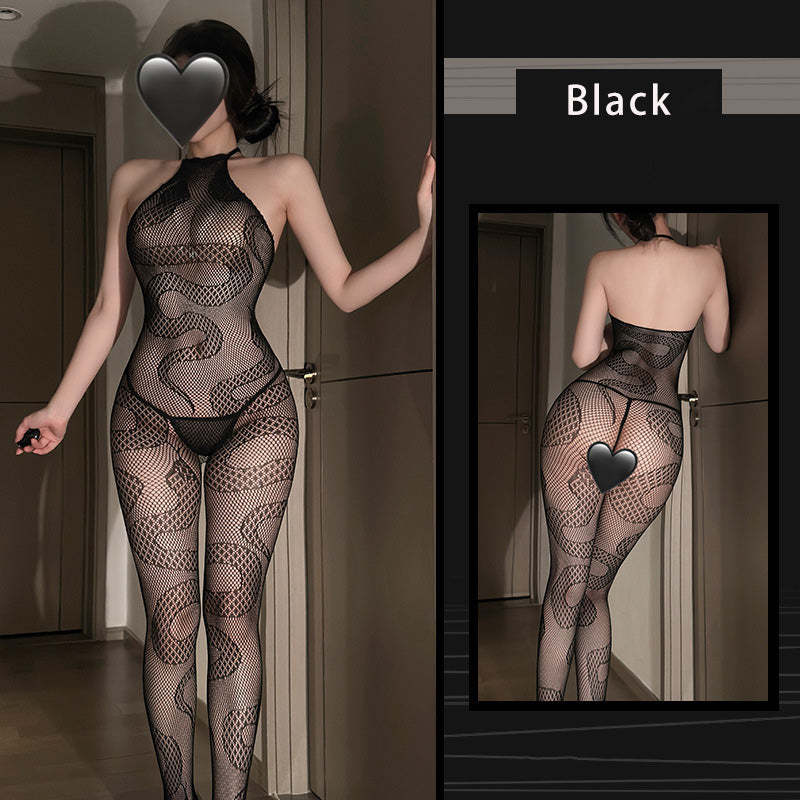 Crew Neck Snake Print Long Sleeve Bodysuit