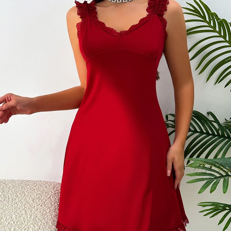 New lace-trimmed slip dress