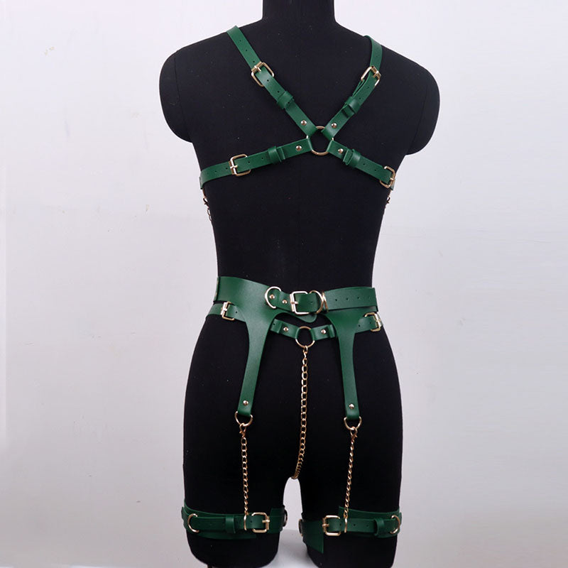 Hollow chain leather suit