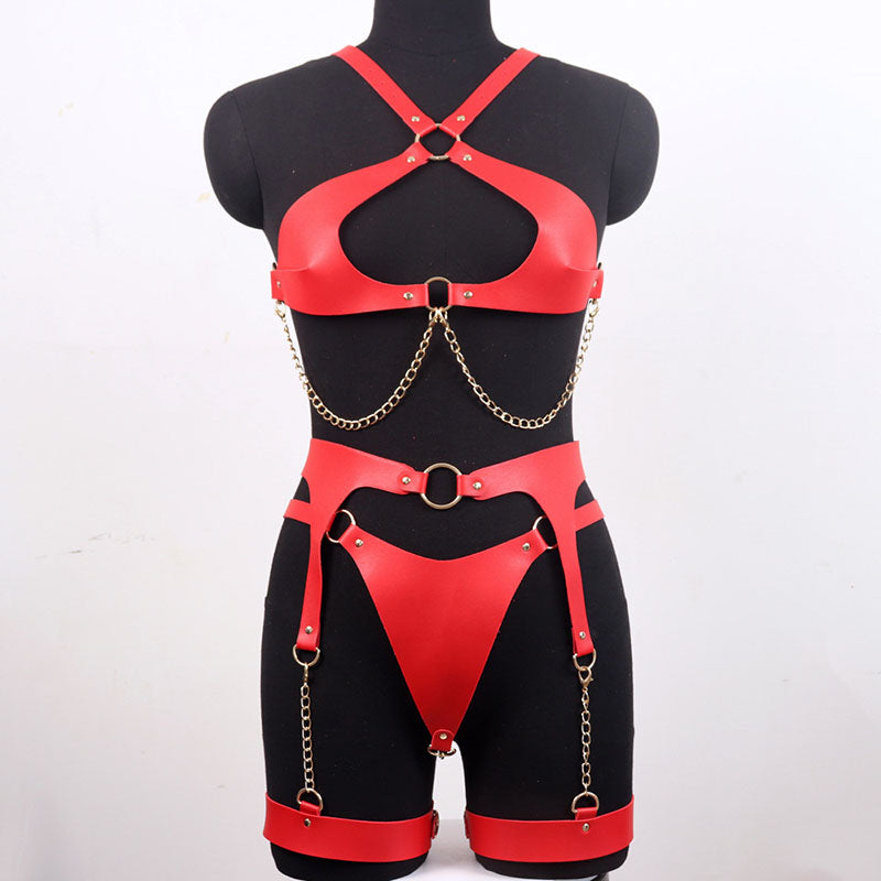 Hollow chain leather suit