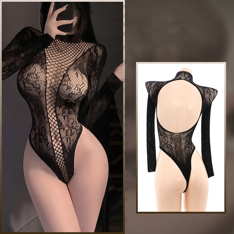 Mesh jacquard long-sleeved jumpsuit