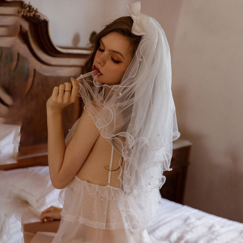 Lace suspender lace bridal dress