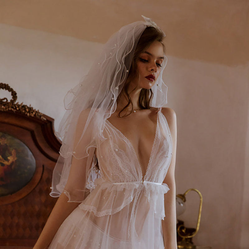 Lace suspender lace bridal dress