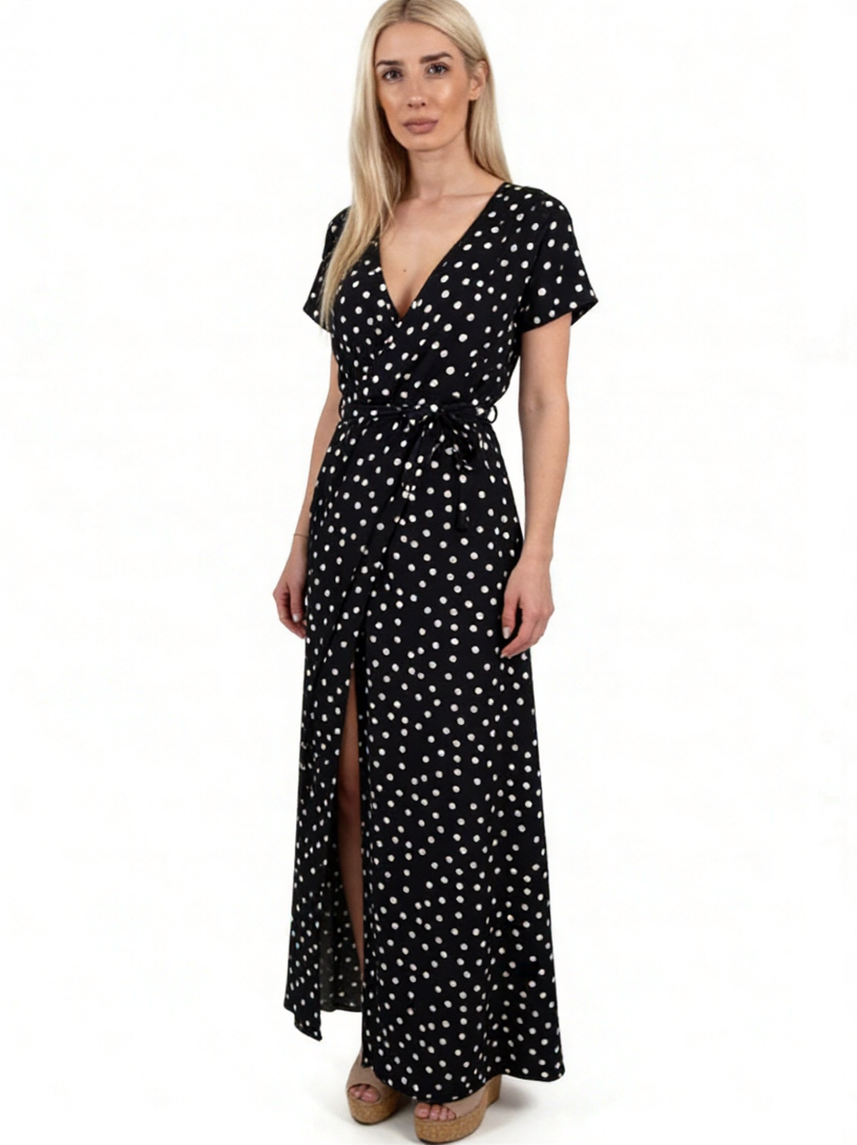 Polka dot slit maxi skirt
