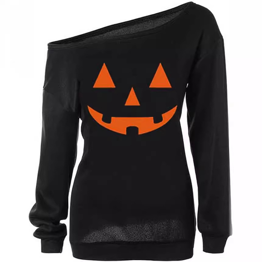 Popular pumpkin print long-sleeved sweatshirt