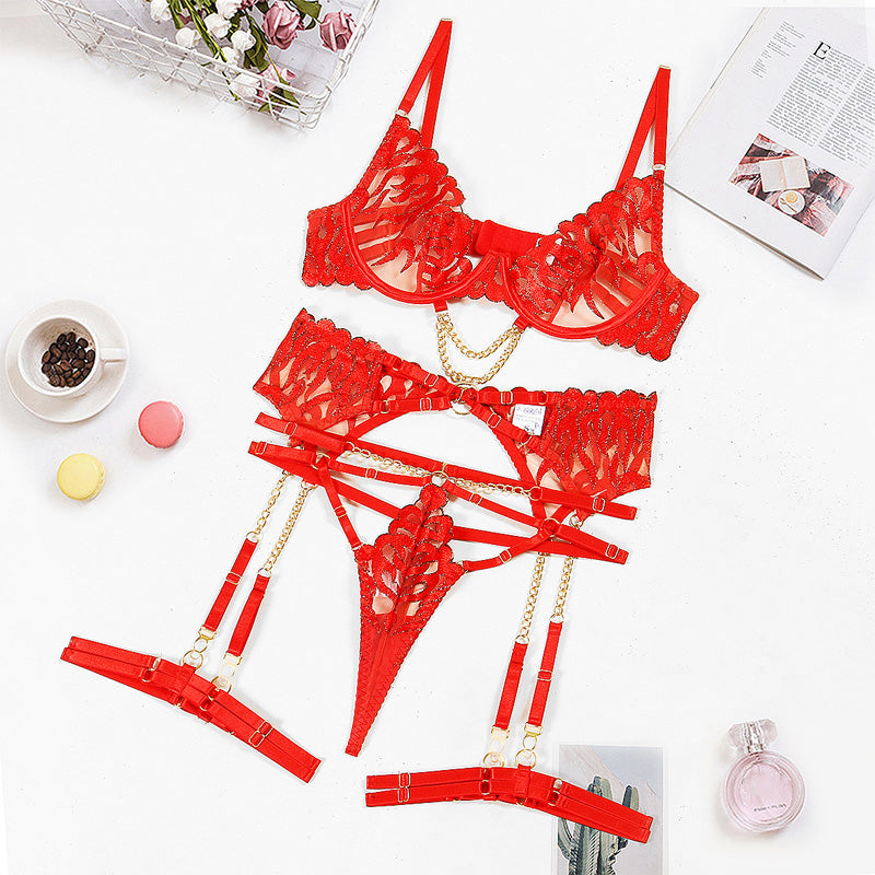 chain bra hollow four-piece set