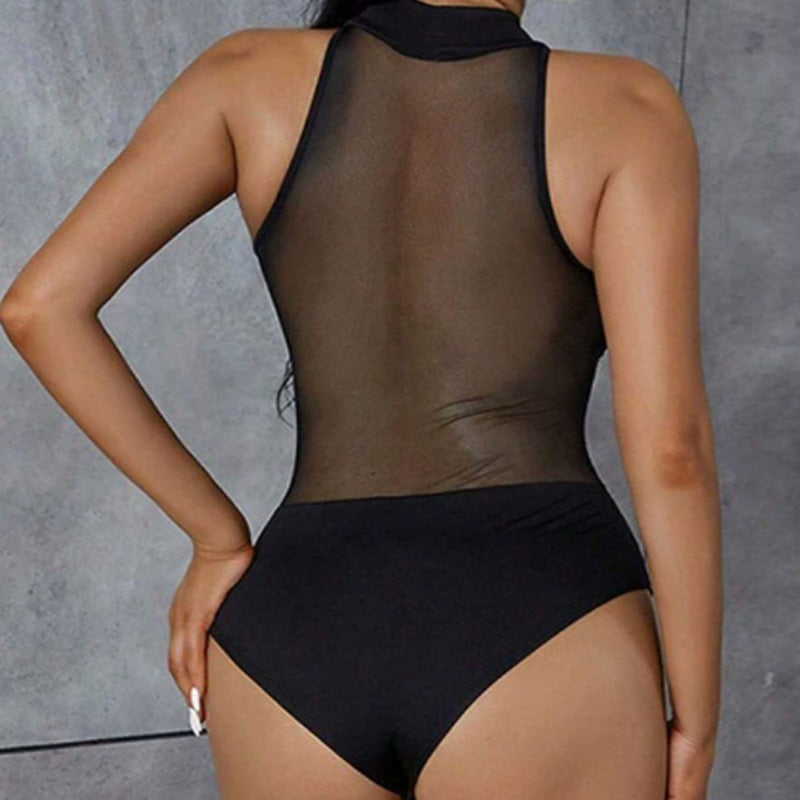 New round neck sleeveless mesh splicing jumpsuit
