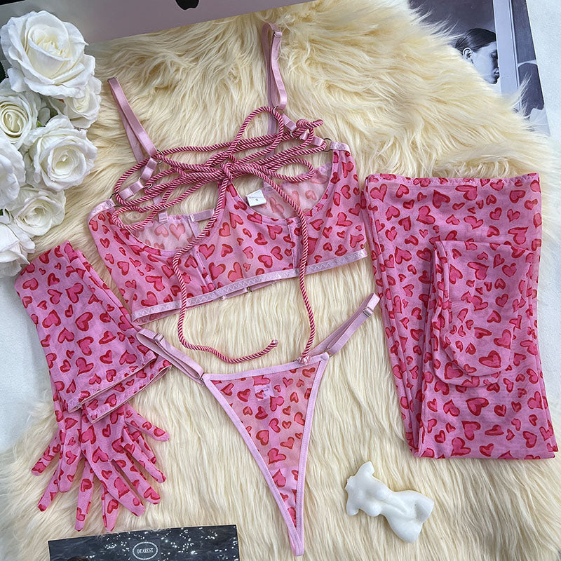 Printed transparent sexy lingerie set