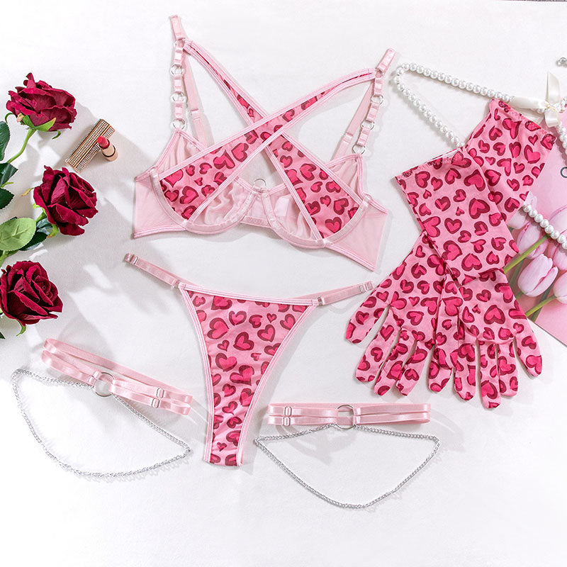 Printed transparent sexy lingerie set