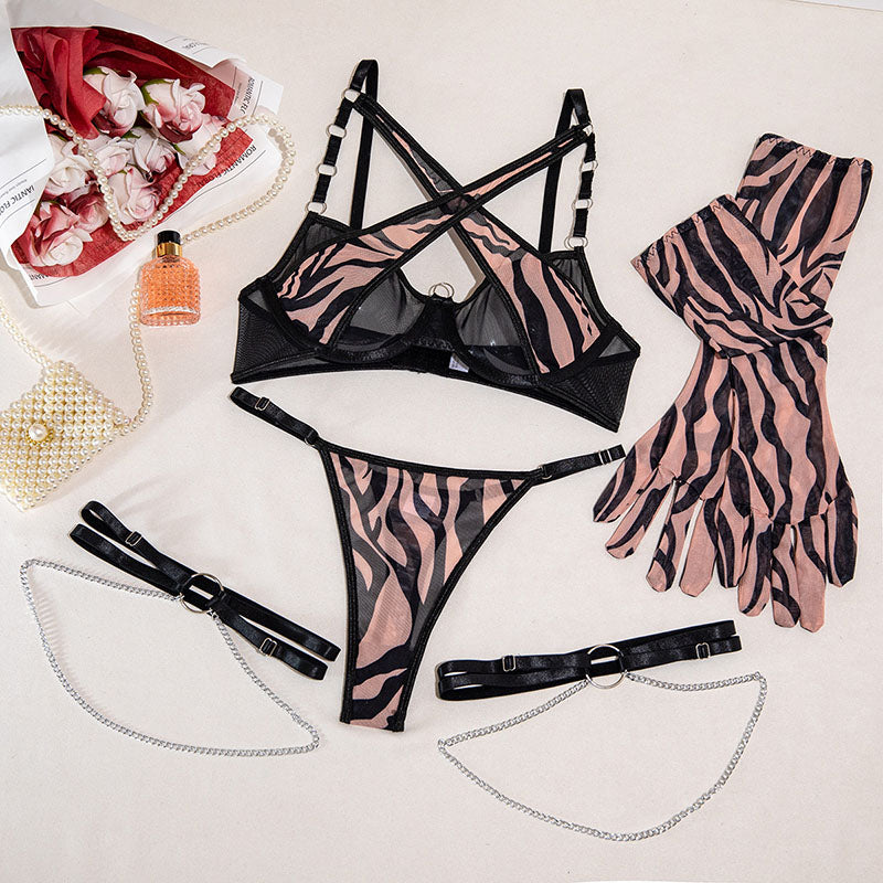 Printed transparent sexy lingerie set