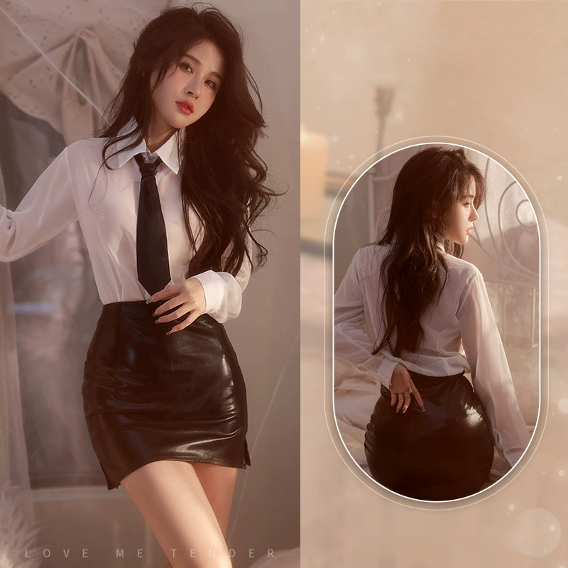 Patent leather hip skirt secretary suit