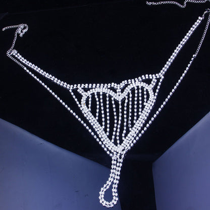 Heart-shaped rhinestone body chain