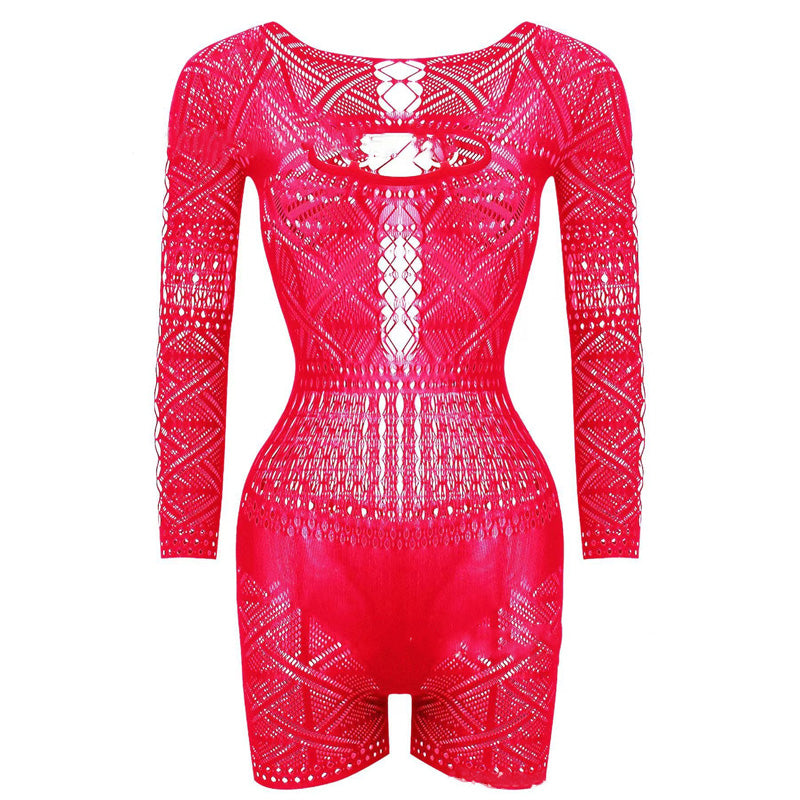 Hollow lace knitted jumpsuit
