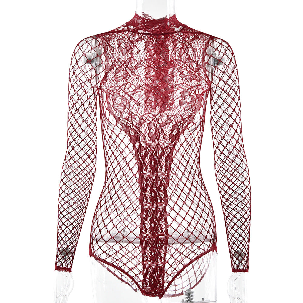 Hot diamond hollow round neck tight jumpsuit