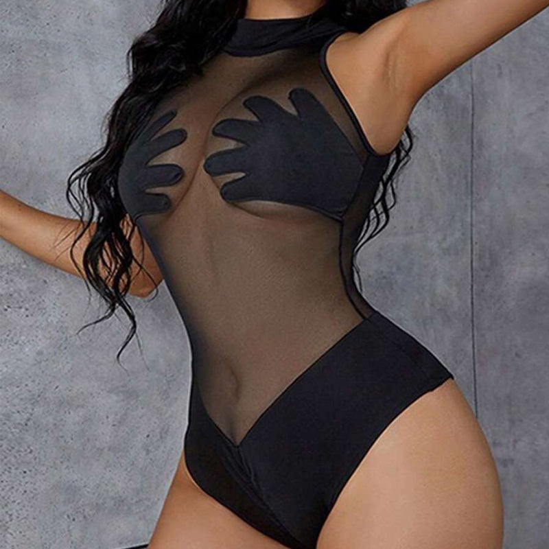 New round neck sleeveless mesh splicing jumpsuit