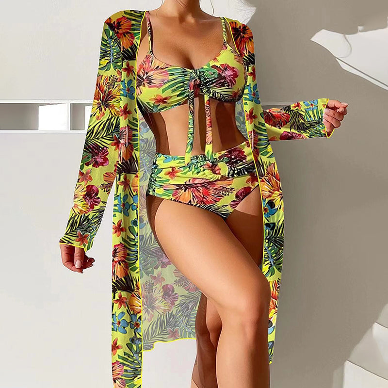 Printed boxer briefs three-piece swimsuit