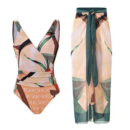 Printed long skirt two-piece swimsuit