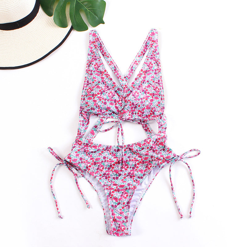 Floral cross one-piece swimsuit