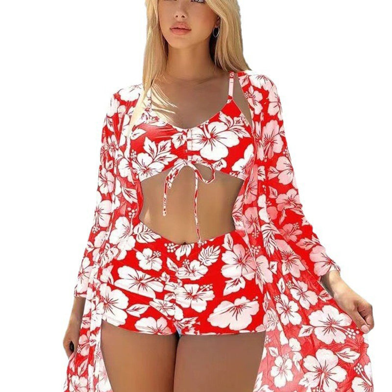 Flower print high waist swimsuit