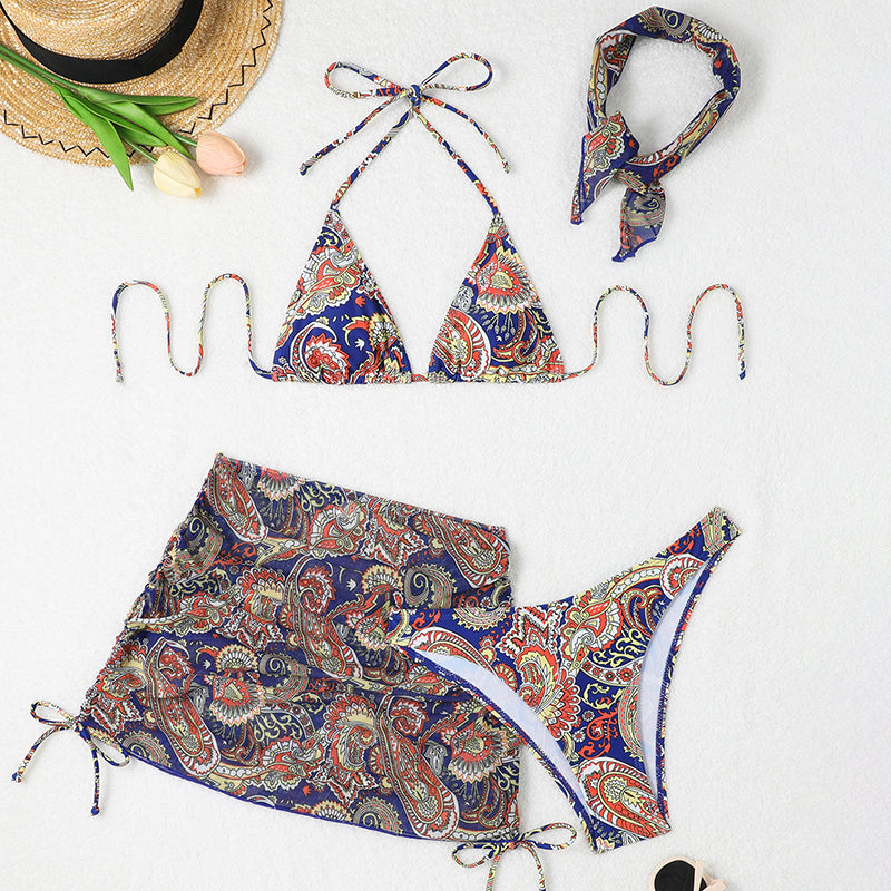 Solid color pattern four-piece swimsuit