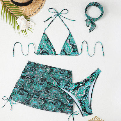 Solid color pattern four-piece swimsuit