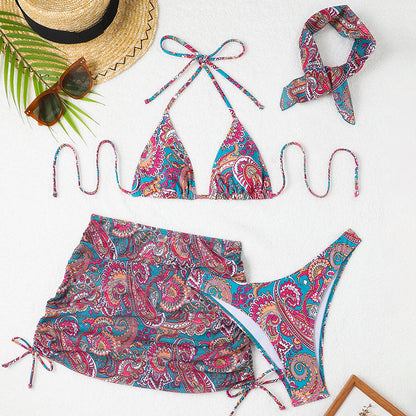 Solid color pattern four-piece swimsuit