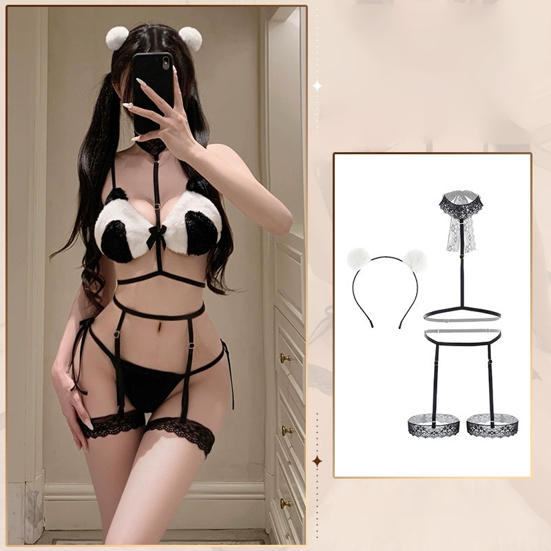 Plush panda sexy bikini set