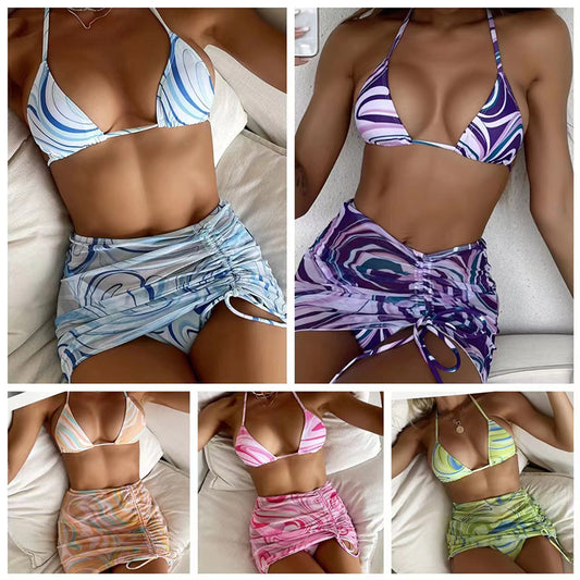 Fashion pattern bikini three-piece set