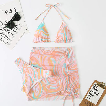 Fashion pattern bikini three-piece set