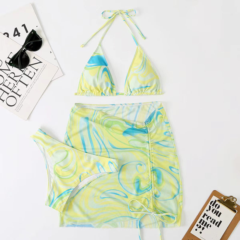 Fashion pattern bikini three-piece set