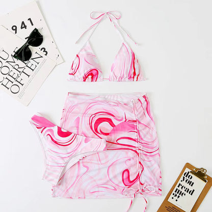 Fashion pattern bikini three-piece set