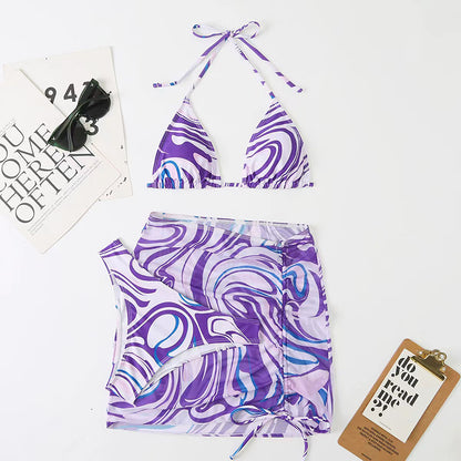 Fashion pattern bikini three-piece set