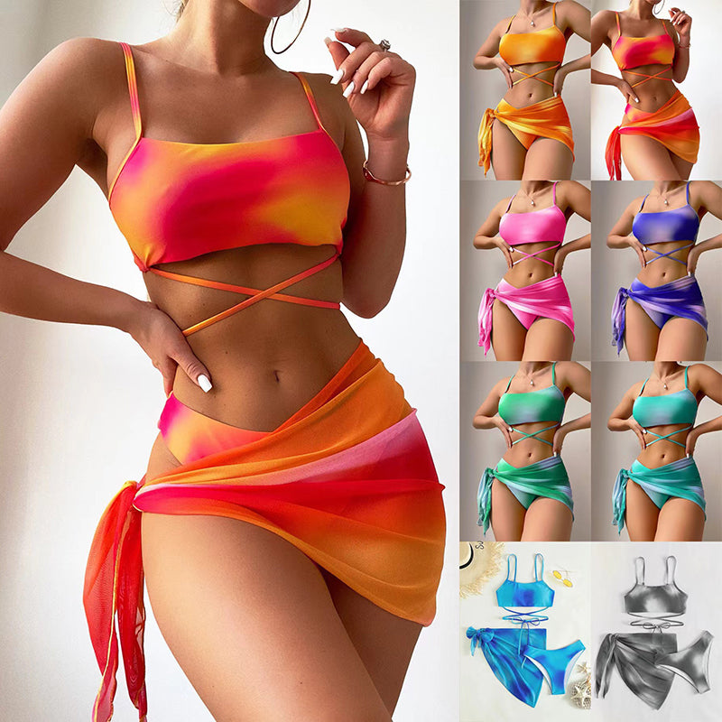 Tie-dyed mesh skirt bikini swimsuit