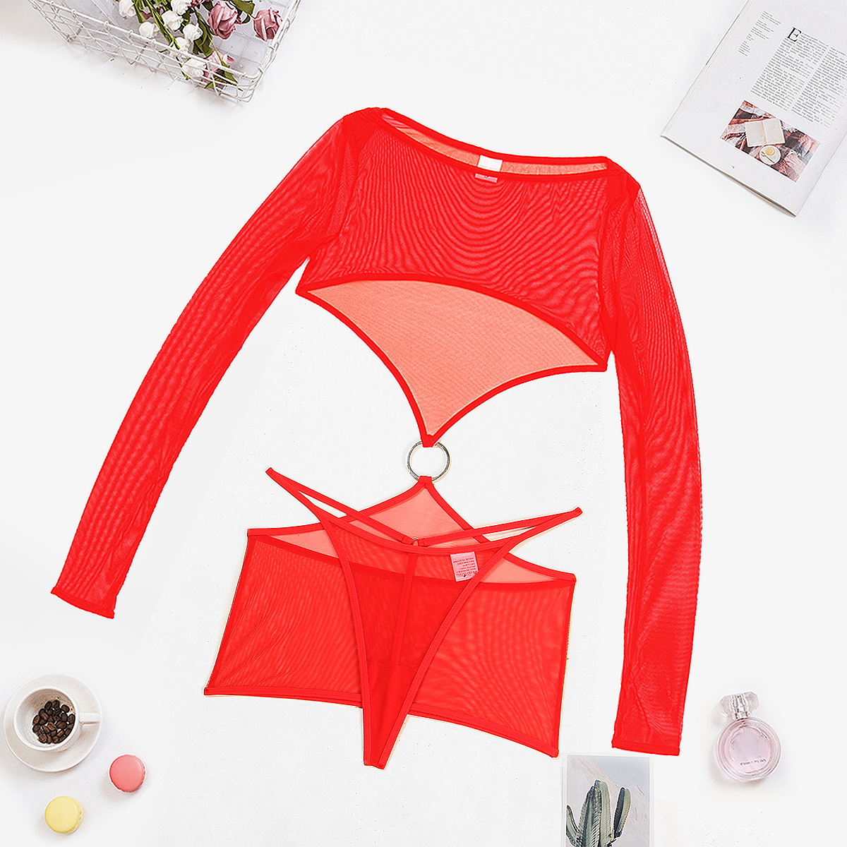 Long-sleeved mesh hip skirt