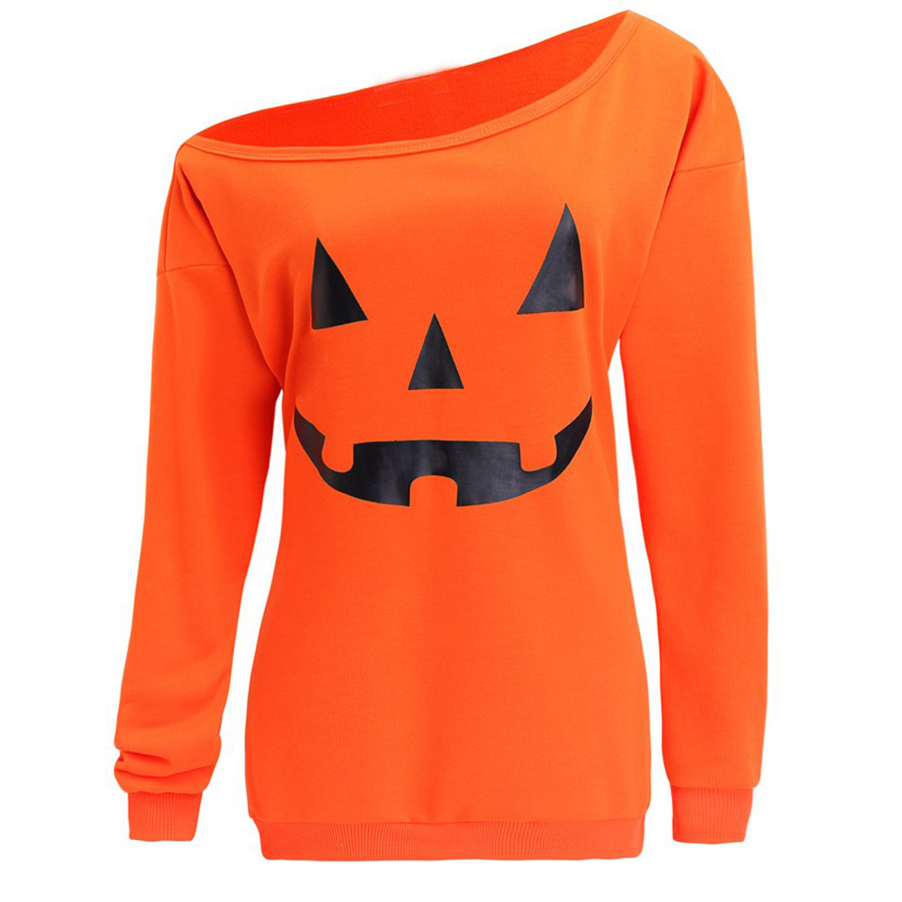Popular pumpkin print long-sleeved sweatshirt