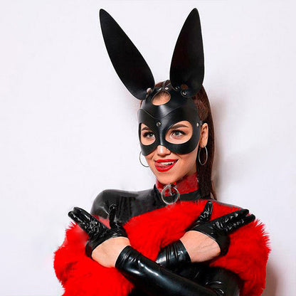 Leather bunny long ears mask