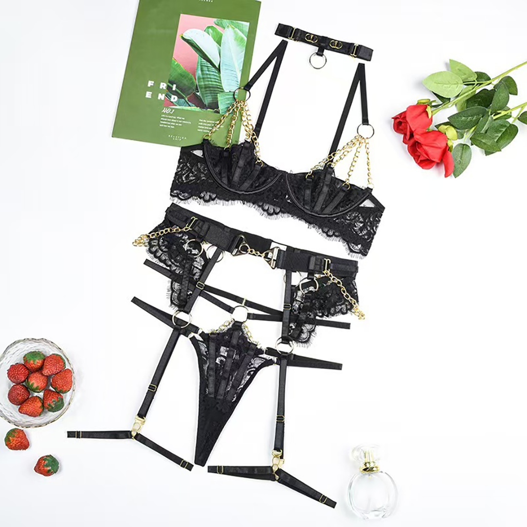 Chain Lace Mesh Lingerie Set
