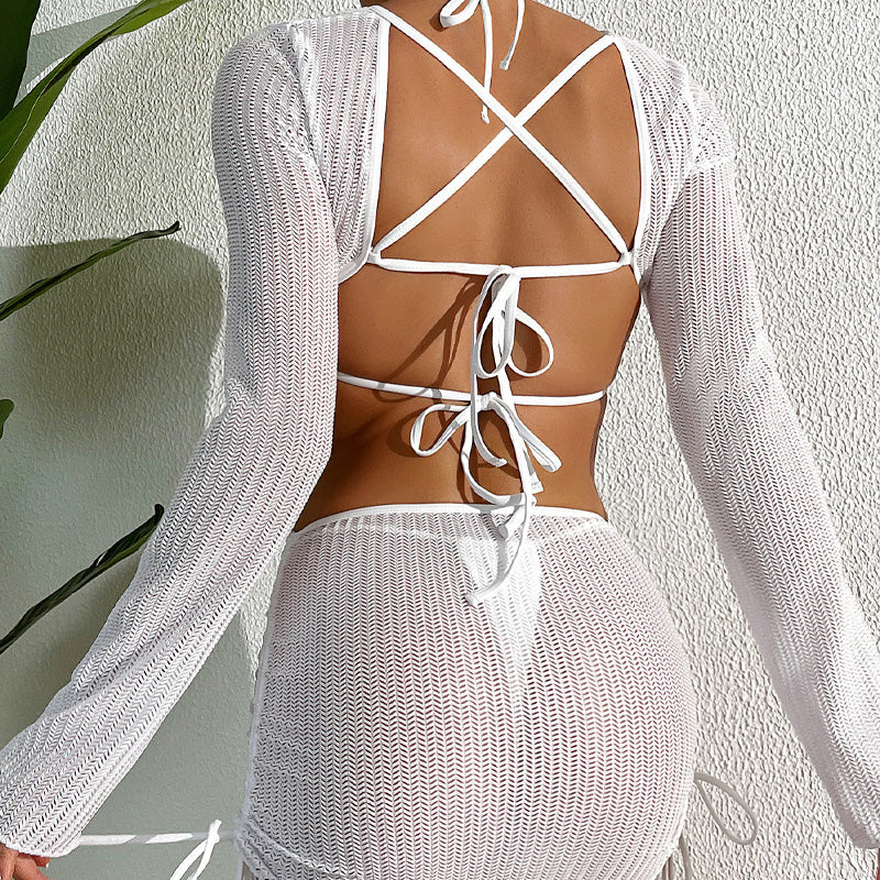 Mesh lace-up swimsuit