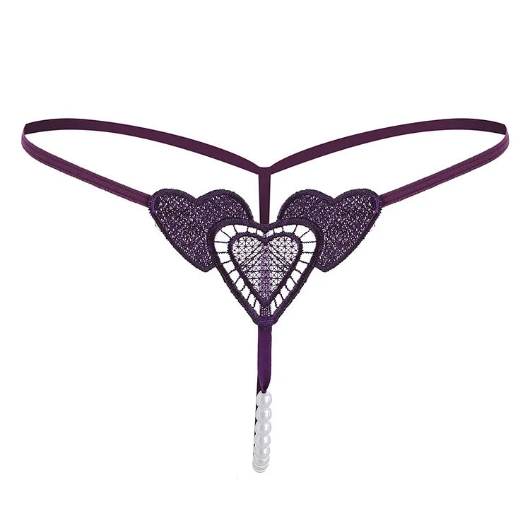 G002 Pearl Love Embroidery Sexy Women's Thong