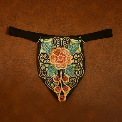 G025 Embroidered Floral Thong