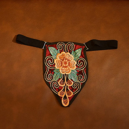 G025 Embroidered Floral Thong