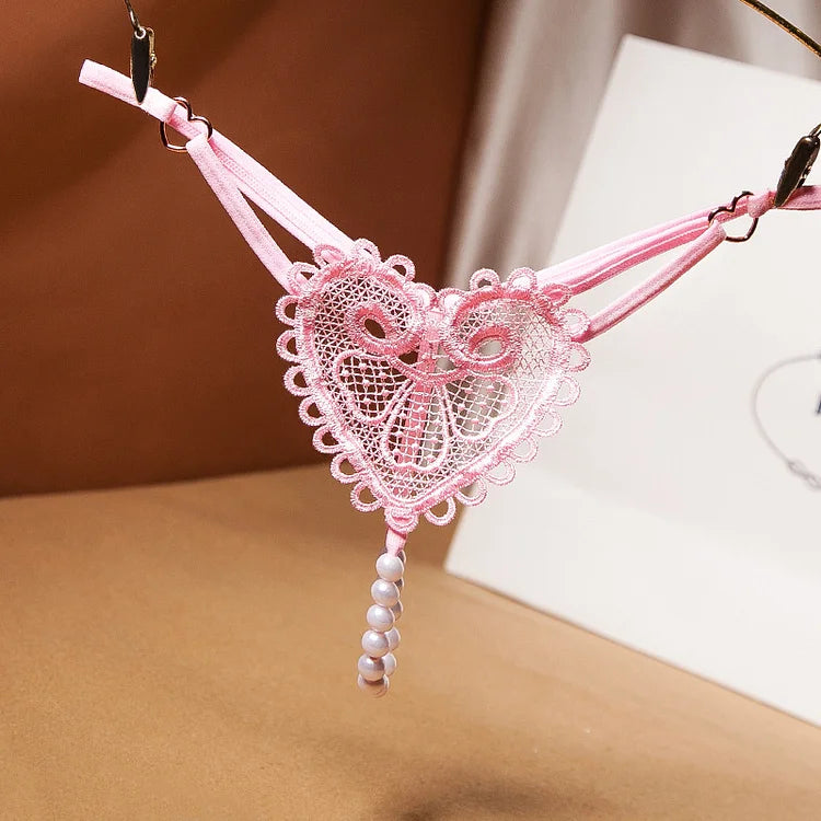 G039 Vintage Heart-Shaped Hollow Out Pearl Thong