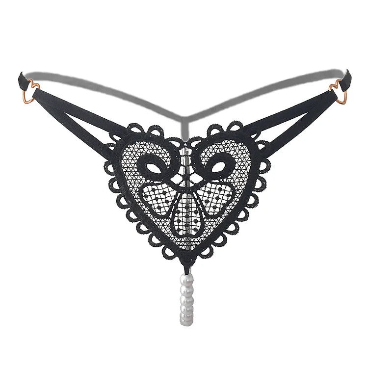 G039 Vintage Heart-Shaped Hollow Out Pearl Thong