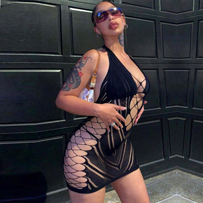 One-piece mesh dress with seductive crotch