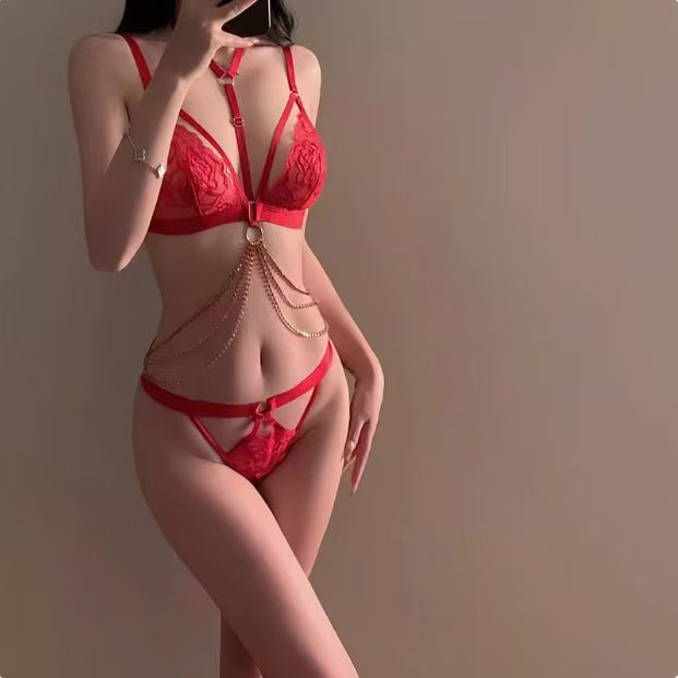 Lace hollow see-through belt waist chain set
