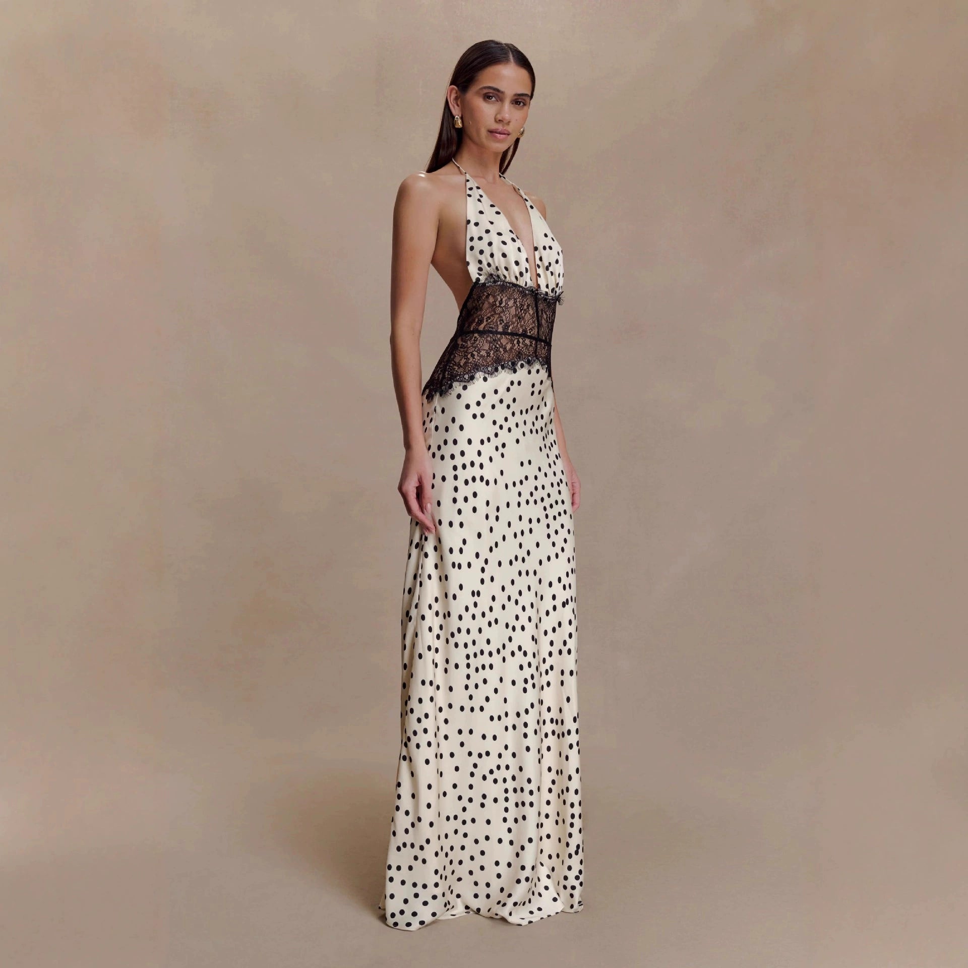 Polka dot lace patchwork maxi dress