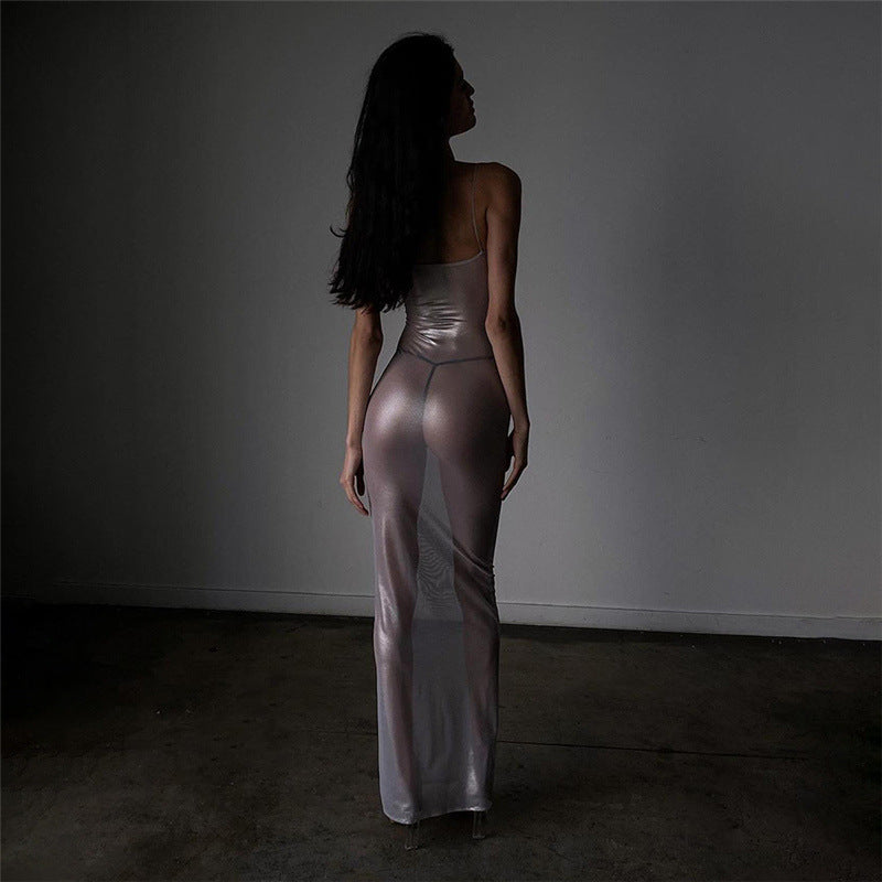 New see-through silver-strap dress